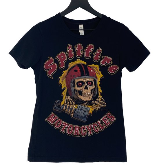 CALIFORNIA SPITFIRE MOTORCYCLES Skull Graphic Black Short Sleeve Tee Size L - Picture 1 of 16